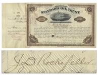 John D. Rockefeller Signed Stock Certificate for Standard Oil Trust -- Signed by Rockefeller as President in 1883